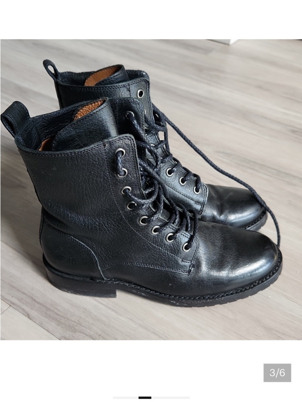 Frye Black Leather Lace-Up Combat Boots